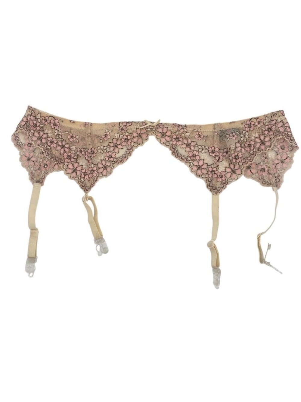Cosabella Size M/L Paradiso Garter Belt Lace Floral Adjustable Beige Pink